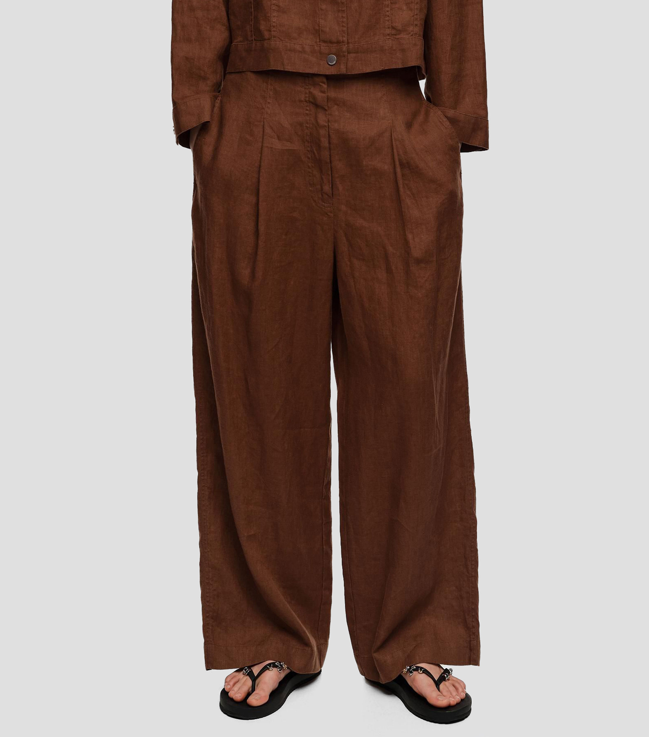 Pantalón recto pinzas lino Mujer